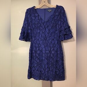 Ralph Lauren Cobalt Blue Lace Bell Sleeve Dress